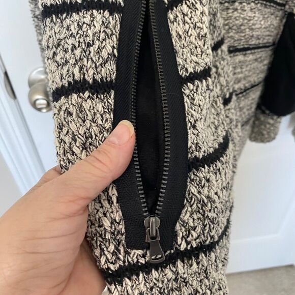 Lou & Grey Wm M Gray Black Striped Chunky Knit Open Front Cardigan Cozy Casual - Picture 7 of 8